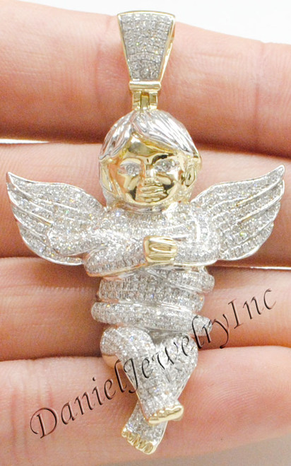 New Angel Ice Yellow Gold 2 1/2" White Diamond 2.75ct 10k Large Pendant Charm