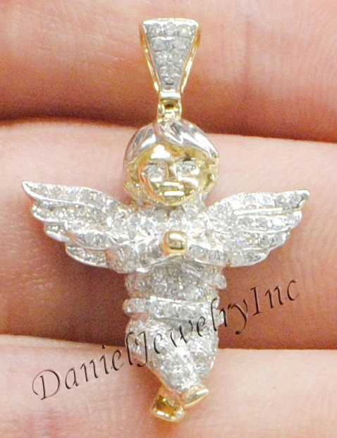 New Angel Ice Yellow Gold 1 1/4" White Diamond .70ct 14k Micro Pendant Mini Charm