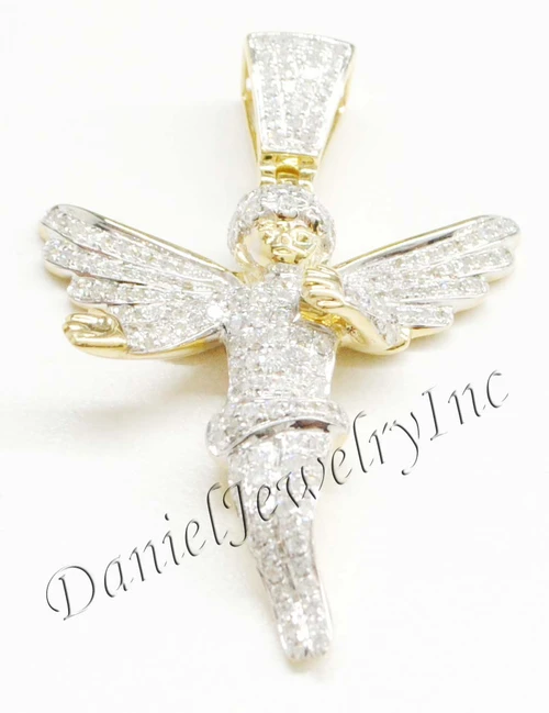 New Angel Ice Yellow Gold 1 3/4" White Diamond 1.37ct 10k Small Pendant Mini Charm