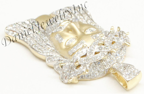 New Jesus Piece Head Face Yellow Gold 1 1/4" White Diamond 1.35ct 10k Custom