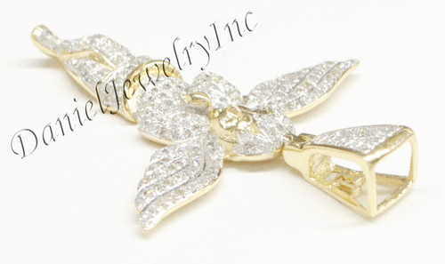 New Angel Ice Yellow Gold 1 5/8" White Diamond 1ct 14k Small Pendant Mini Charm