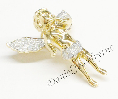New Angel Semi Ice Yellow Gold 1" White Diamond .60ct 10k Micro Pendant Mini Charm