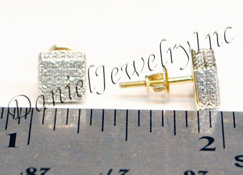 Mens Ladies Earring 10k Yellow Gold White Diamond .20ct Pave Stud Square Custom