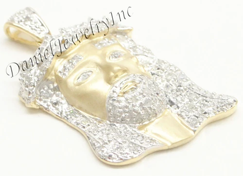 New Jesus Piece Head Face Yellow Gold 1 1/4" White Diamond .25ct 10k Custom