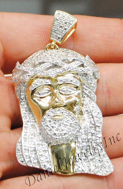 New Jesus Piece Head Face Yellow Gold 2 1/4" White Diamond .80ct 10k Custom Pendant