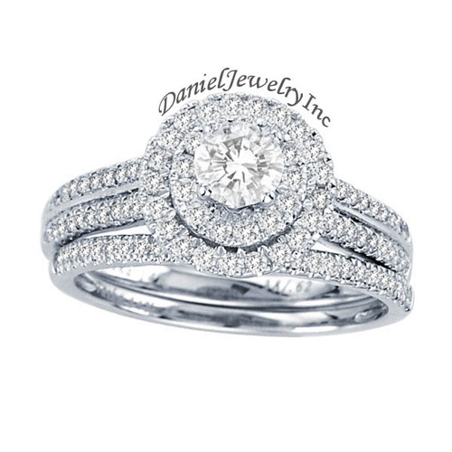 New Bridal Ladies 1.00ct Halo Diamond Wedding Ring White Gold 14k