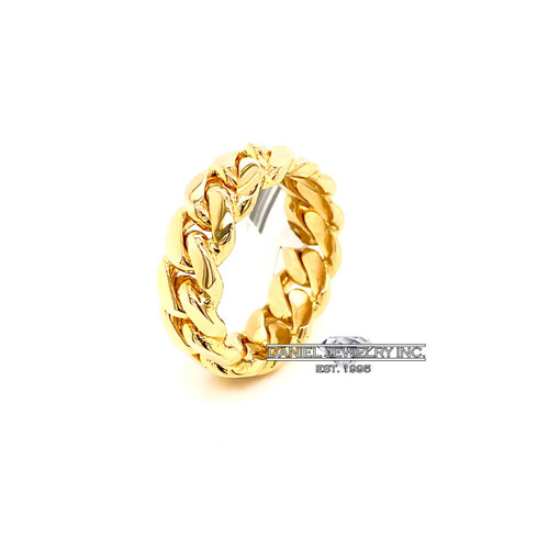 Miami Cuban link band ring in yellow gold