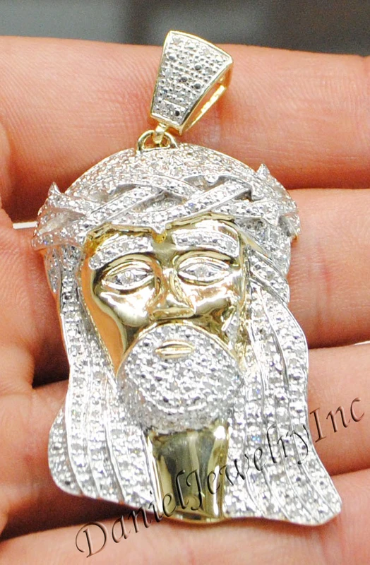 New Jesus Piece Head Face Yellow Gold 2 1/4" White Diamond .80ct 10k Custom Pendant
