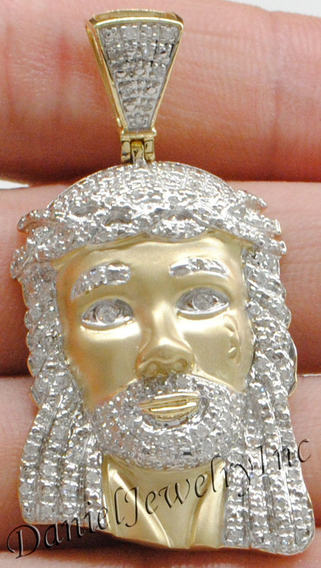 New Jesus Piece Head Face Yellow Gold 2" White Diamond .60ct 14k Custom Pendant