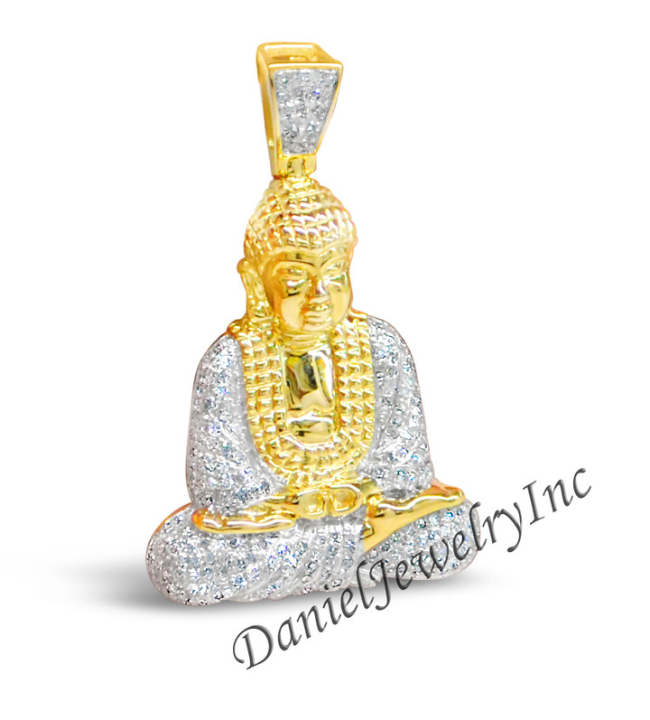 New Buddha Pendant Yellow Gold 1 1/2" White Diamond .98ct 14k Custom Pendant