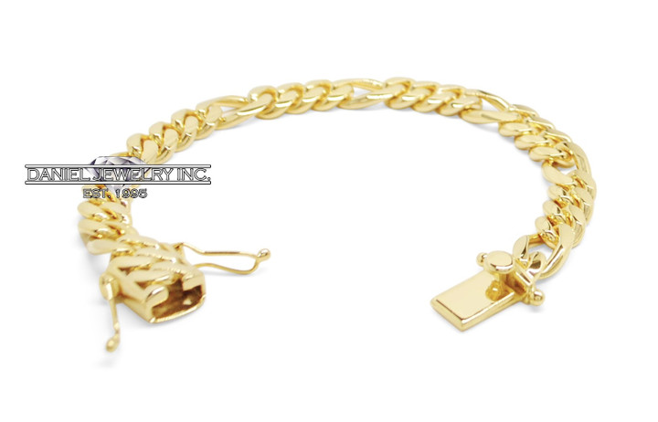 9mm Miami Figaro Cuban Link 10k Solid Bracelet