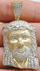 New Jesus Piece Head Face Yellow Gold 2" White Diamond .60ct 14k Custom Pendant