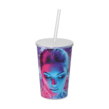 Trinkbecher "Vital", 500 ml mit Deckel und Strohhalm