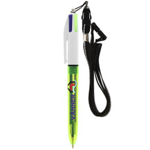 BIC® 4 Colours Fluo stylo + lanyard