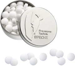 XS-Prägedose mit Pfefferminzpastillen XS-Prägedose mit Pfefferminzpastillen