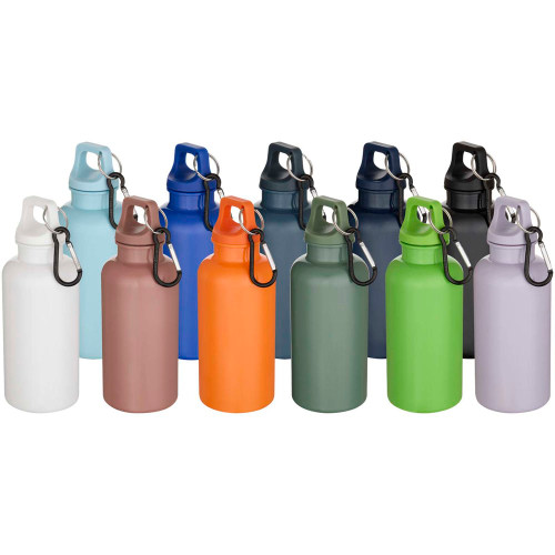 Bouteille d'eau unie Oregon de 400 ml en plastique recyclé certifié RCS avec mousqueton