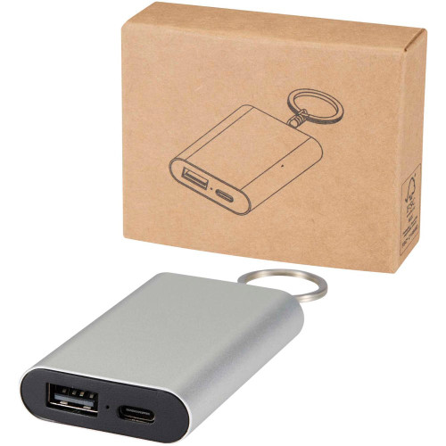 Arcturus 2000 mAh Powerbank aus recyceltem Aluminium mit Schlüsselanhänger