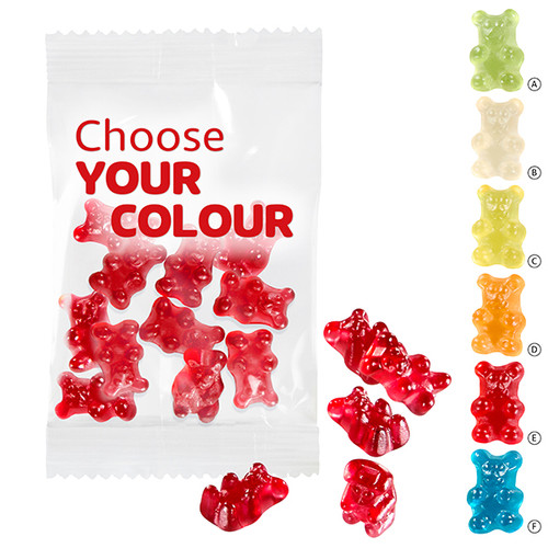1-color promotional gummy bear, 15g, compostable bag