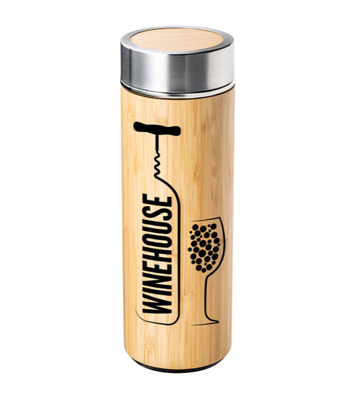 ADAMUZ Thermosflasche aus Edelstahl und Bambus mit Teesieb