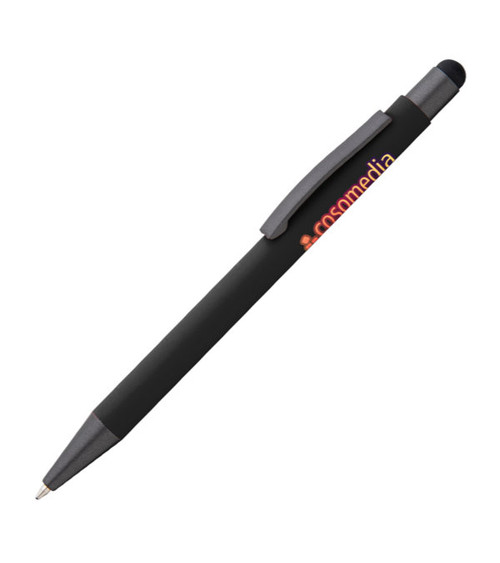 Hoban Soft-Touch Kugelschreiber aus Metall mit Stylus & mehrfarbigem Aufdruck