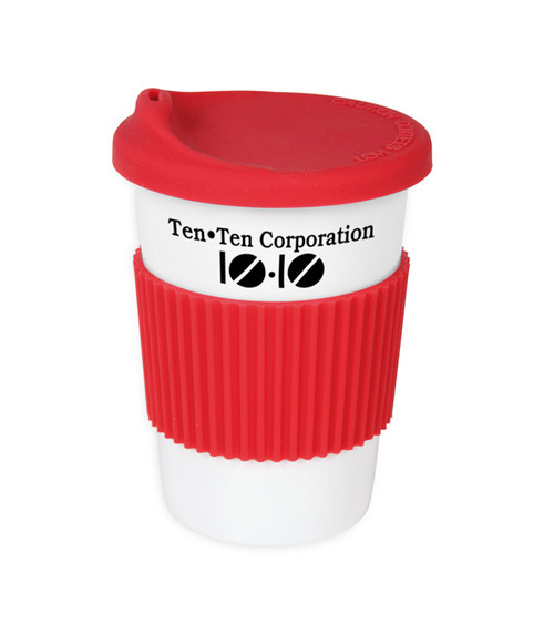 Gobelet en porcelaine avec couvercle et grip en silicone