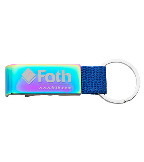 Fabric Strap UK Trolley Chip Bottle Opener Iridescent Keyring