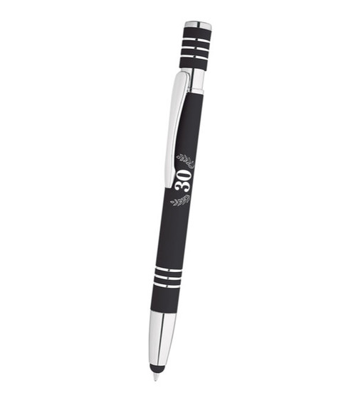 Absolute Soft-Touch Kugelschreiber aus Metall mit Stylus-Spitze 30. Logo