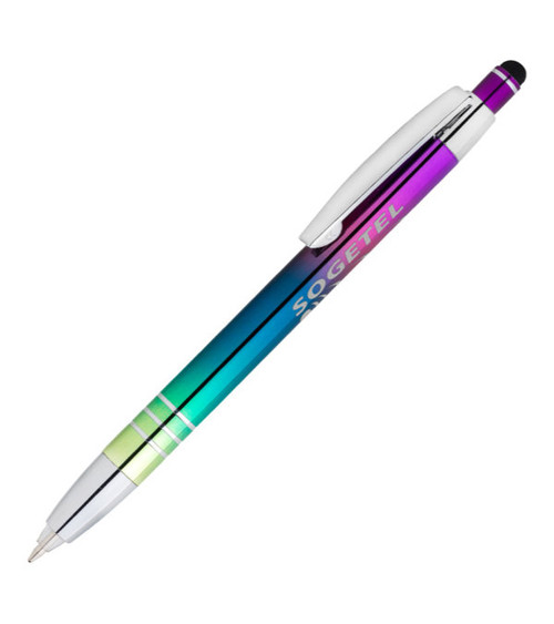 Celena Iridescent Metal Pen with Light & Stylus