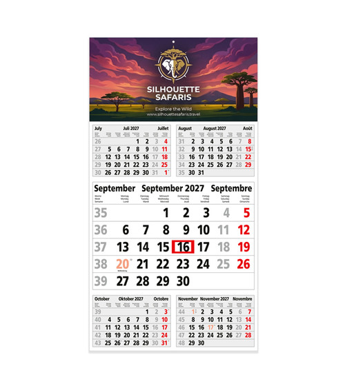 5-Monats-Wandkalender 3 Sprachen