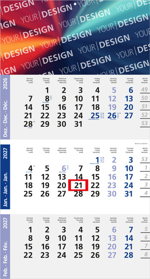 Calendrier 3 mois Logic 3 Post Bestseller (feuille unique)