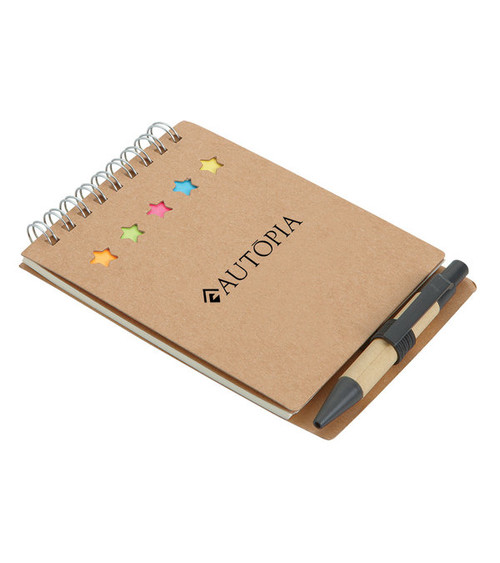 Recyceltes Notizbuch mit Kugelschreiber & Haftnotizen