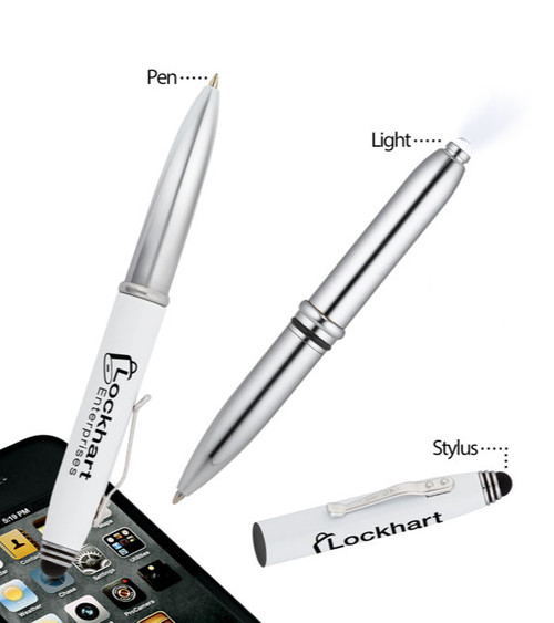 Crowne hochwertiger Kugelschreiber aus Metall mit Licht, Stylus & einfarbigem Aufdruck