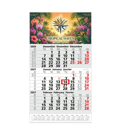 Post 3-Monats-Wandkalender 6 Sprachen