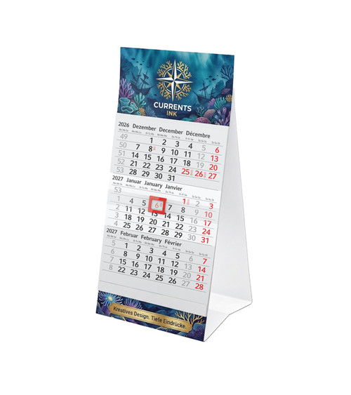 3-Monats-Tischkalender, 3 Sprachen