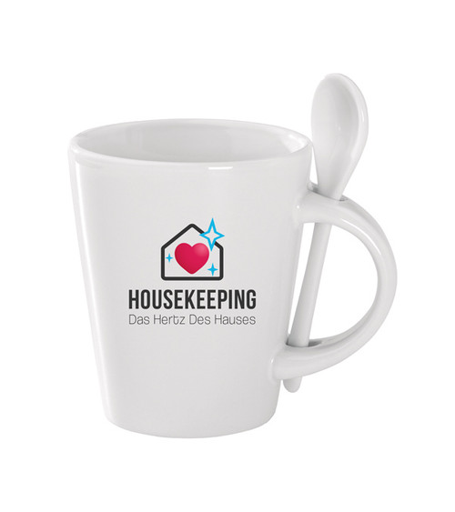 Keramiktasse mit Löffel SUBLIM SPOON 300 ml - mit Herz des Hauses - Logo