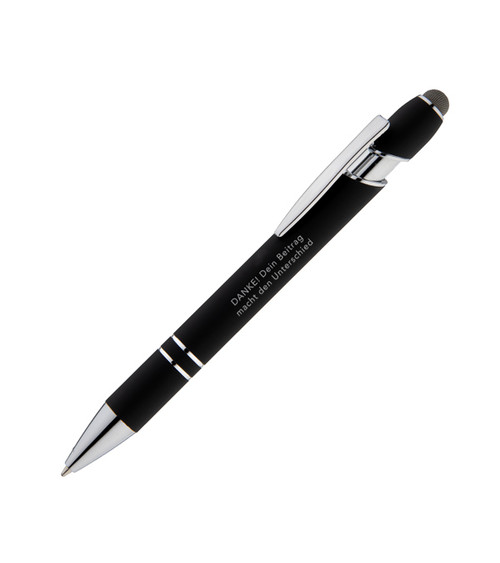 Arden XL Soft-Touch Kugelschreiber aus Metall mit Stylus - mit Danke! Unterschied - Logo