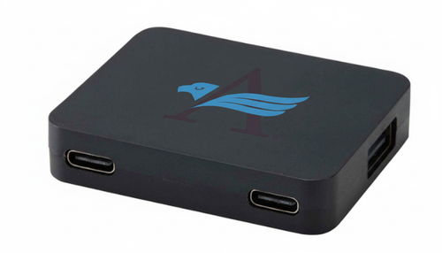 Gaia 4 Port USB Hub mit USB-A- und Typ-C-Ausgang und zwei Eingängen aus recyceltem Kunststoff