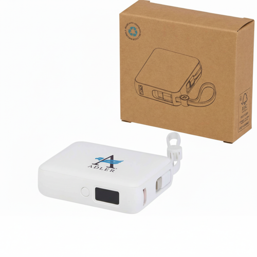 Acrux 35 W 10.000 mAh Tablet Powerbank mit integriertem Typ-C-Kabel aus recyceltem Kunststoff