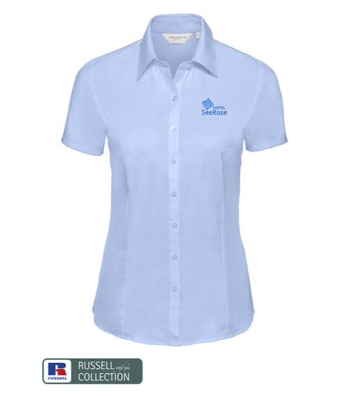 RUSSELL Bluse Herringbone Kurzarm - bestickt