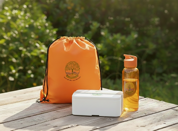 Pack Everyday Ease – Sac à dos à cordons, Boîte à déjeuner & Gourde – Orange