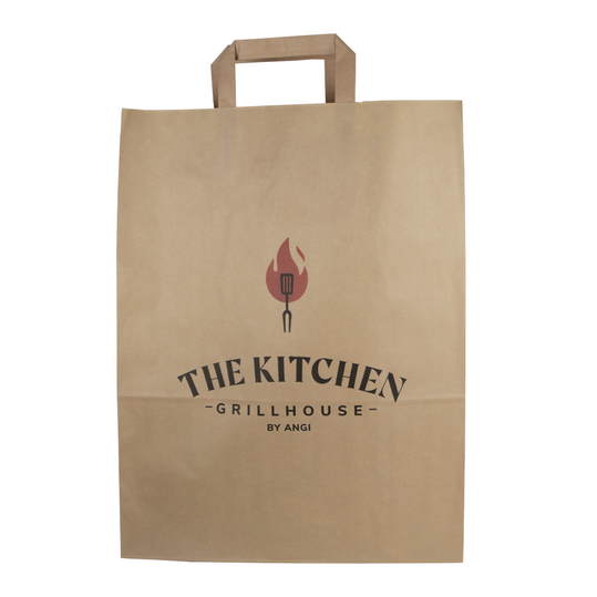 Papier Tragetaschen flach gefalteter Griff braun L (B4) 26 x 12 x 35 cm