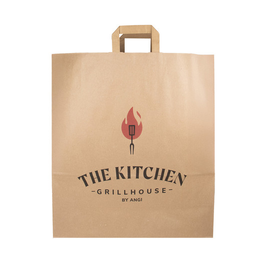 Sacs en papier avec poignée plate pliée, marron, XL (A3) 32 x 15 x 42 cm