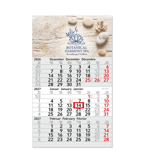 Basic 3-Monats-Wandkalender 3 Sprachen