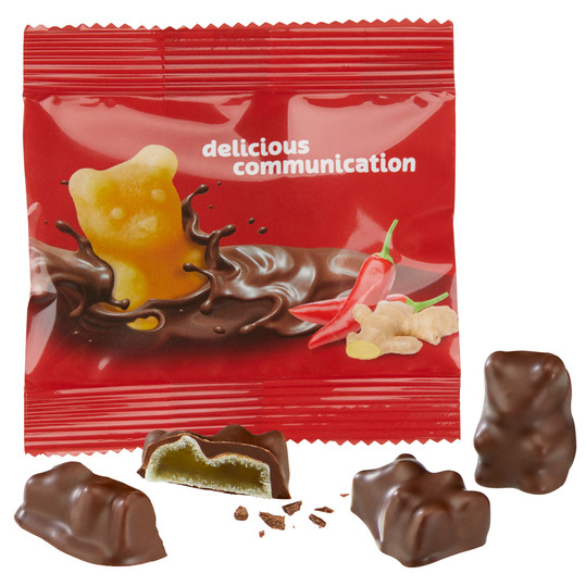 Schoko-Fruchtgummi-Bären im konventionellen Tütchen Schoko-Fruchtgummi-Bären im konventionellen Tütchen