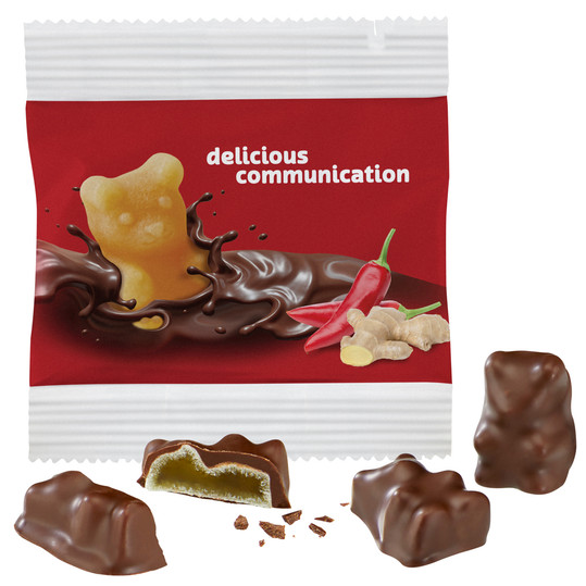 Schoko-Fruchtgummi-Bären im Papiertütchen Schoko-Fruchtgummi-Bären im Papiertütchen