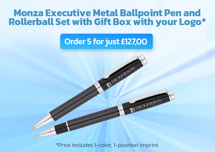 Monza Executive Metal Ballpoint Pen and Rollerball Set with Gift Box