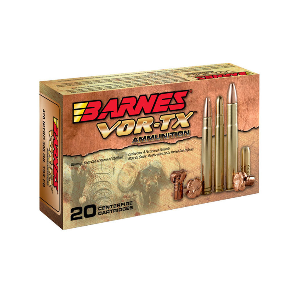 Barnes Vor-Tx 2,100 fps 500 Nitro Express 570 Grain Round Nose Banded Solid Tip Rifle Ammunition