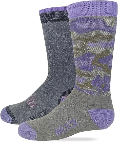 Pair of Youth Girl's Heavyweight Merino Wool Lilac Camo Socks by