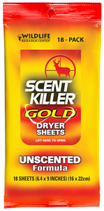 18pack Unscented Scent Killer Dryer Sheets by Wildlife Research Center