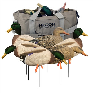 Magnum Flocked Head Full Body Mallard Duck Decoys 6 Pack with Bag by Higdon Outdoors